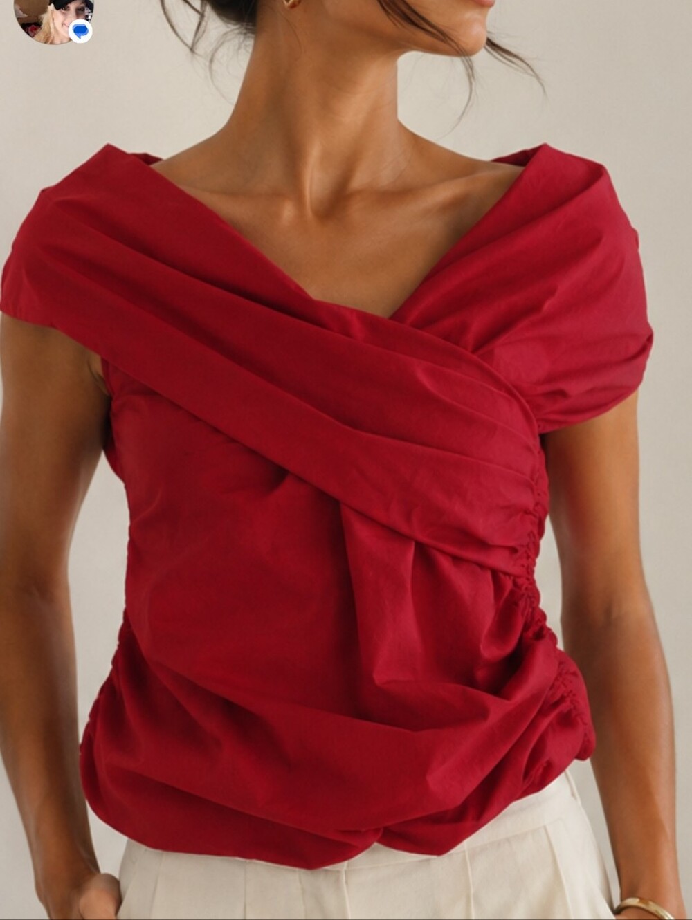 Banana Republic One-Shoulder Red Twist Top